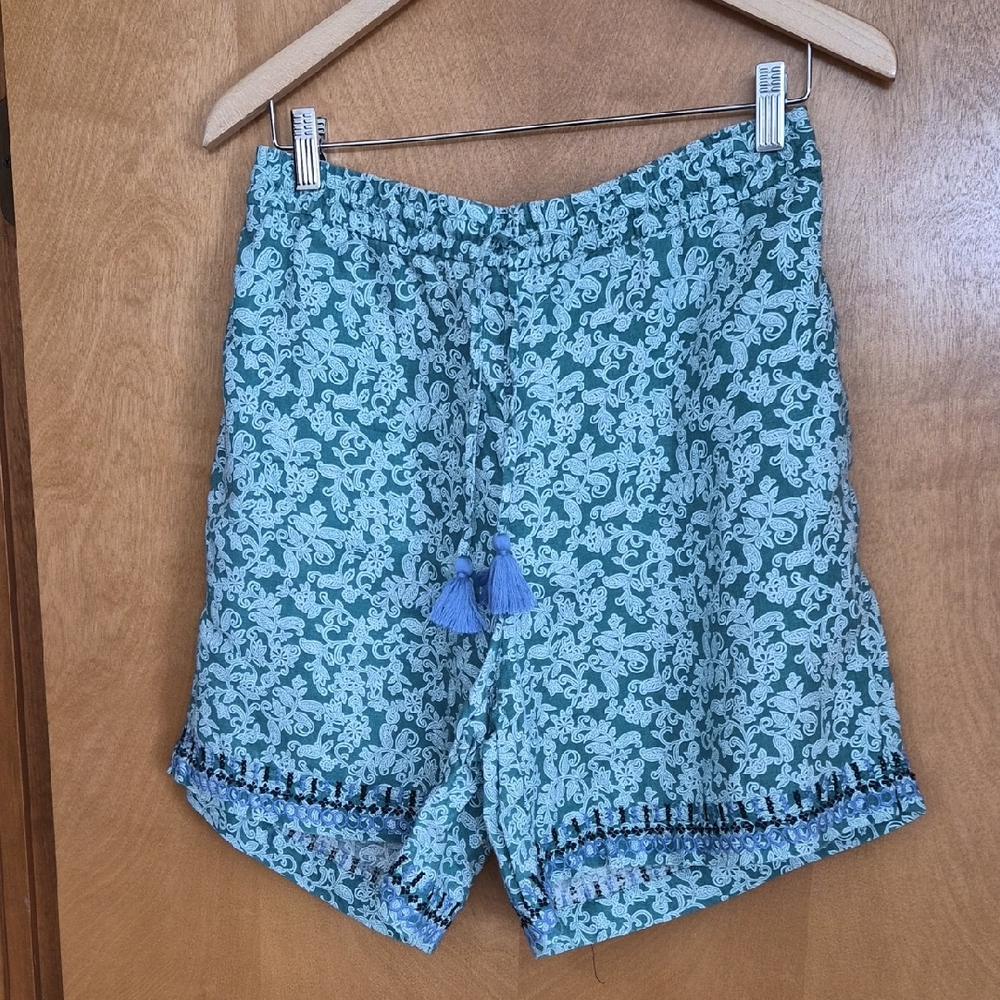 J. Jill Love LinenTeal Floral High Waist Shorts M